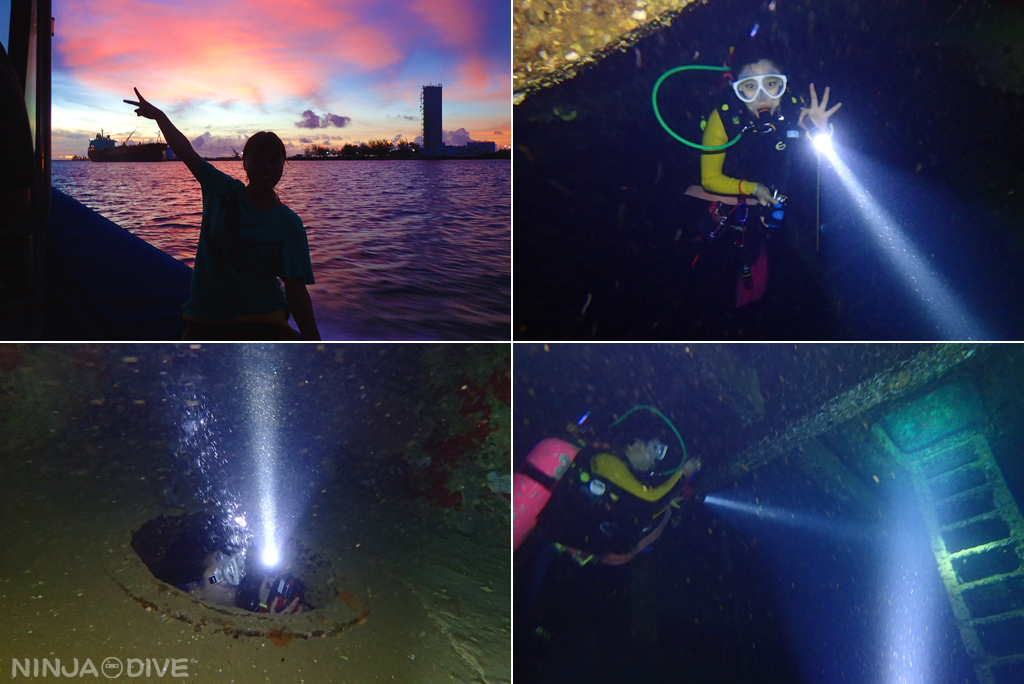 グアム ナイトダイビング ボート 沈船 探検