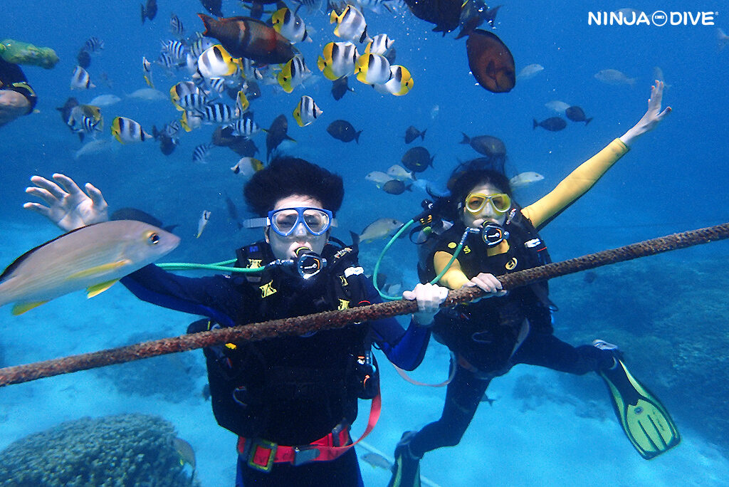 貸し切り プライベート ビーチダイビング グアム 体験ダイビング ビギナー 初心者 ダイビングショップ 水中展望台 お魚いっぱい カップル ピティボムホール 初めてのダイビング 家族旅行