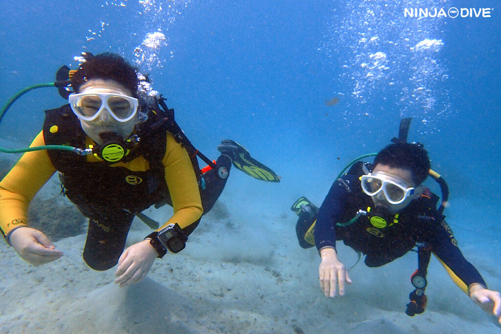 NINJA DIVE 忍者ダイブ 貸し切り プライベート ビーチダイビング グアム 体験ダイビング ビギナー 初心者 ダイビングショップ お魚いっぱい 親子 家族 新婚 おひとりさま