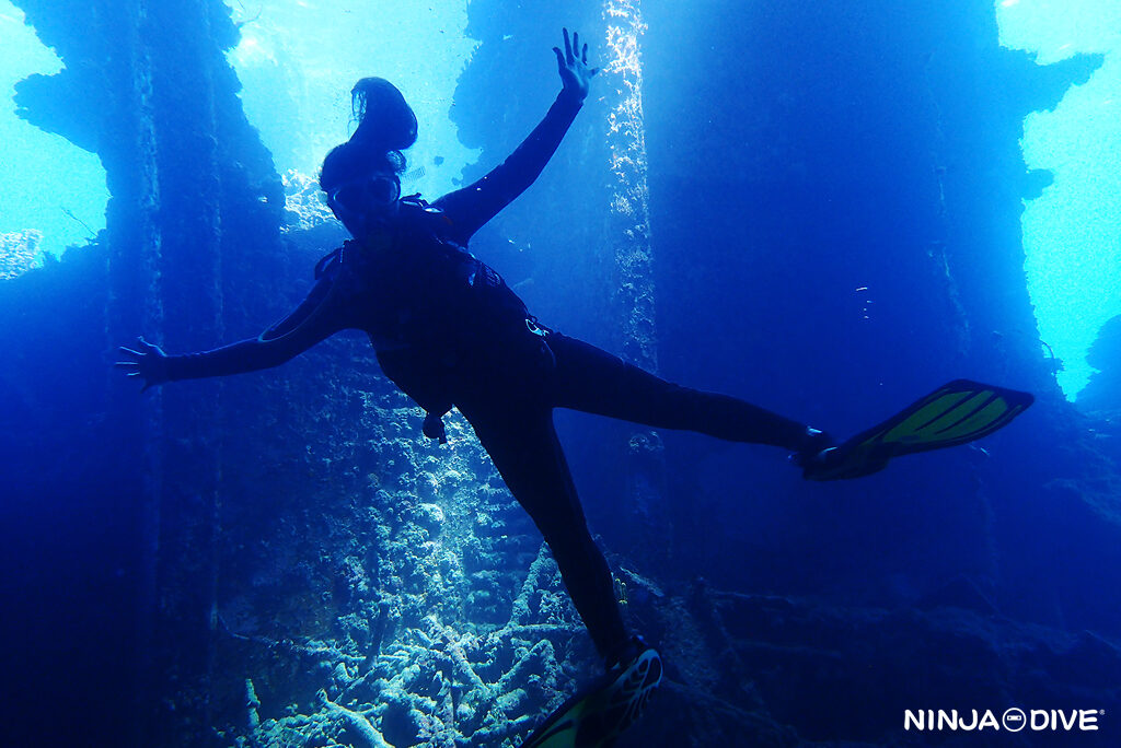 NINJA DIVE 忍者ダイブ 貸し切り プライベート チャーター ファンダイビング ボートダイビング グアム ダイビング ビギナー 初心者 少人数 クレバス セメントバージ バルボンバー レック ダイビングショップ カップル