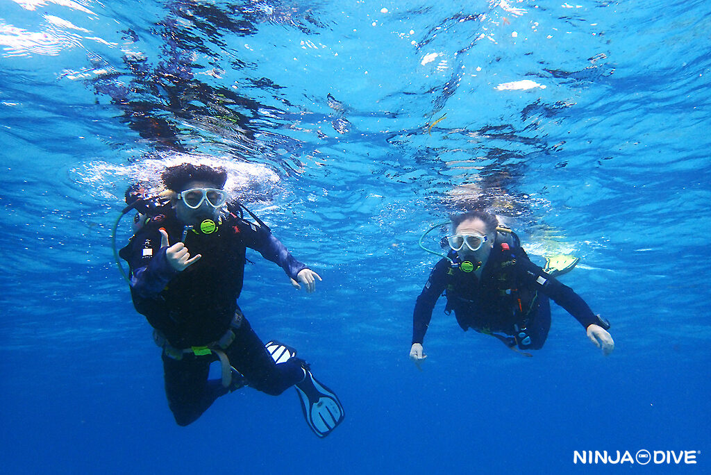 NINJA DIVE 忍者ダイブ 貸し切り プライベート ビーチダイビング グアム 体験ダイビング ビギナー 初心者 ダイビングショップ 水中展望台 お魚いっぱい ピティボムホール 1ビーチ1ボート 亀いっぱい ファンダイビング 同行